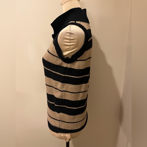 Striped Black and Tan Sleeveless Polo Top - Picture 3 of 7